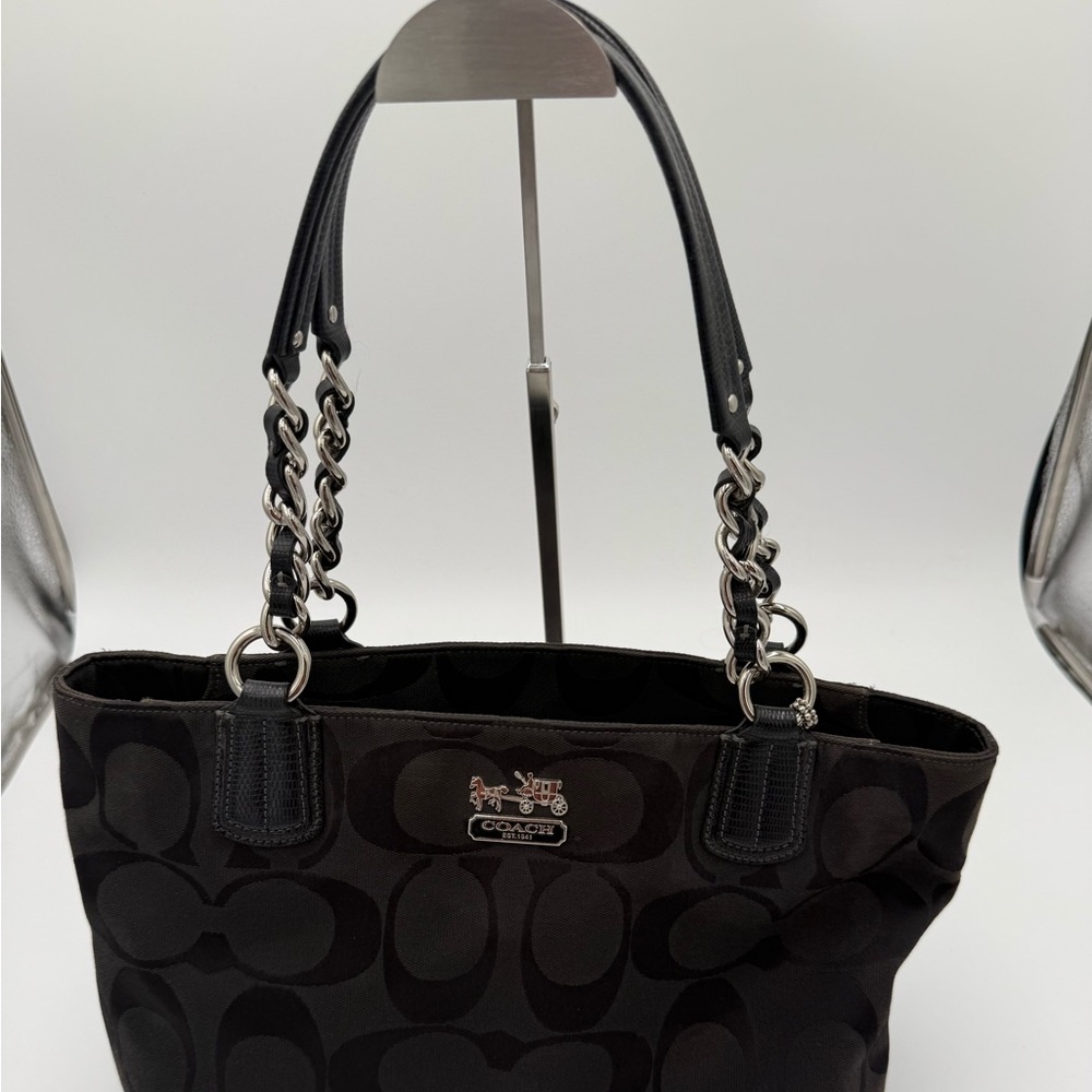 Coach Vintage Black Signature Chain-Handle Shoulder Bag EUC